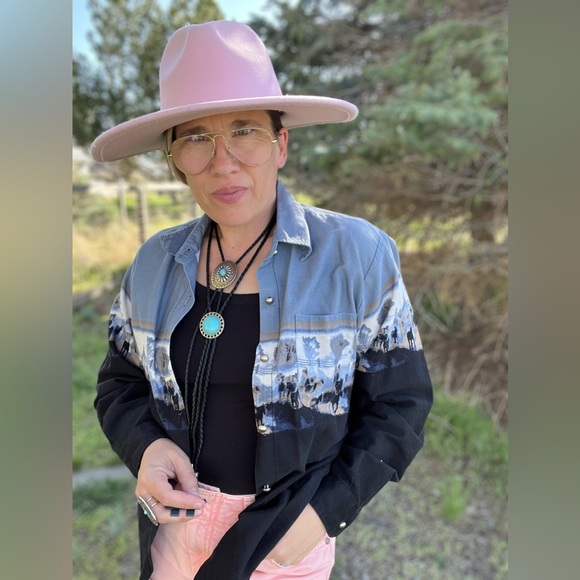 Vintage Boho Rodeo Western Pearlized Button Down Long Sleeve Top - Picture 4 of 6